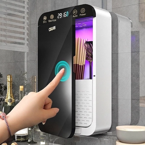 Soporte Inteligente Para Palillos Caja Esterilizadora UV Pared Plástico Cocina Estante De Almacenamiento Cubiertos Con Pantalla LED Turbo Secado