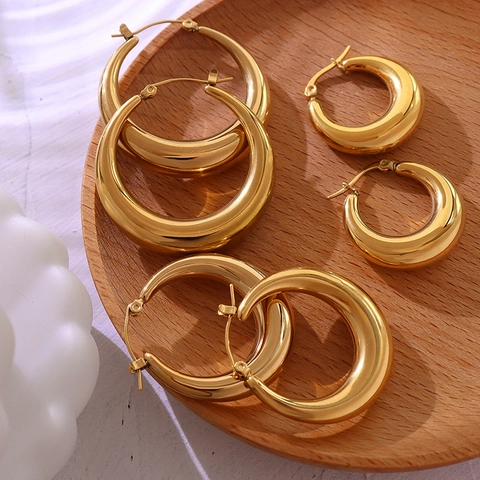 Chunky Hoop Earrings 18K Gold Plated Stainless Steel U Shaped Geometric Minimalist High Polish Jewelry For Women
