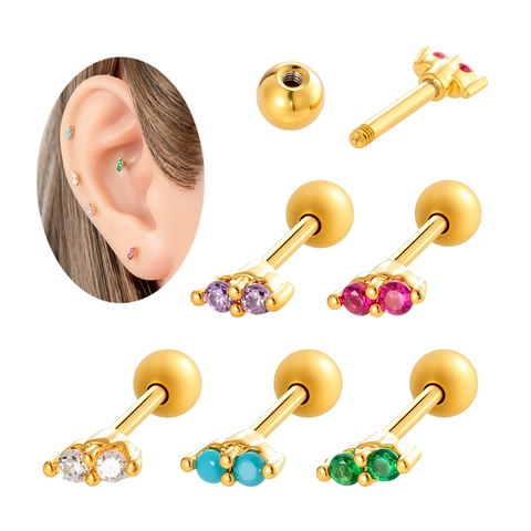 Cartilage Earring Stud Stainless Steel Copper Colorful Zirconia Marquise Helix Piercing Screw Back Jewelry Fashion Women