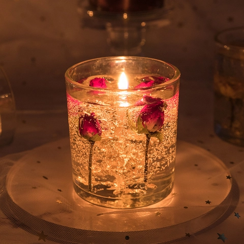 Scented Jelly Wax Candle With Dried Flowers And Gold Foil Glass Jar Aesthetic Romantic Aromatherapy Home Decor Gift