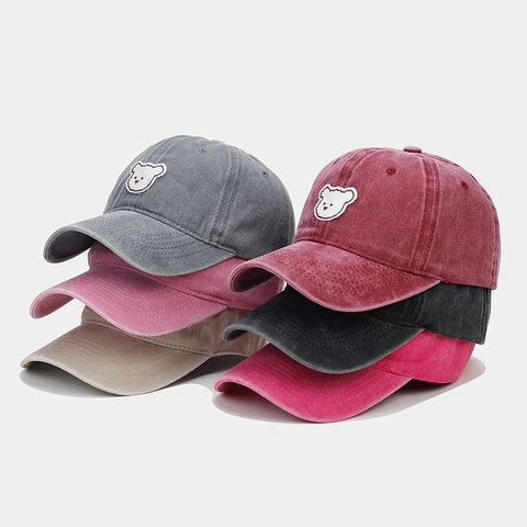 Berretto da Baseball Ricamato con Orsetto Cartoon in Cotone Lavato Unisex Berretto con Visiera Casual Regolabile Protezione Solare