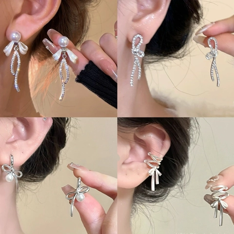 Pendientes De Lazo Con Pedrería Y Perla Artificial Joyería De Moda Para Mujer Con Poste De Pendiente De Plata