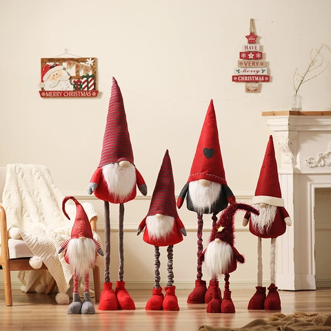 Christmas Gnome Plush Doll Telescopic Long Legs Adjustable Height Nordic Santa Scandinavian Ornament Home Holiday Decor