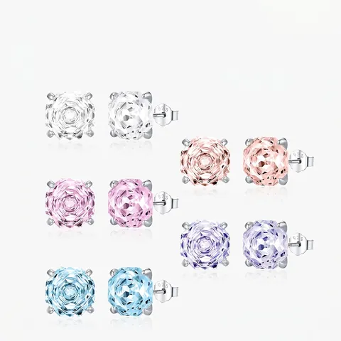 925 Sterling Silver Stud Earrings With Octagon Rose Cut Cubic Zirconia Prong Setting Minimalist Romantic Jewelry For Women