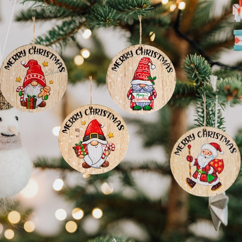 Ornamenti Natalizi In Legno Cartelli Appesi Rotondi Gnomi Babbo Natale Decorazioni Per Albero Festa Casa