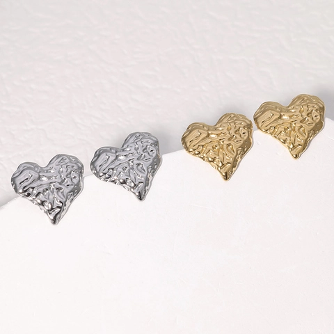 Hart Oorknopjes Roestvrij Staal Gevouwen Textuur Lava Stijl Franse Minimalistische Mode Sieraden Voor Dames