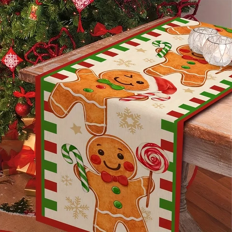 Kerst Tafelloper En Placemats Peperkoekman Katoen Linnen Waterdicht Wasbaar Feestelijke Tafeldecoratie
