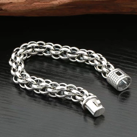 Pulsera De Cadena Para Hombre Metal Tono Plateado Tejido Trenzado Eslabón Estilo Punk Vintage Diseño De Nicho Joyería Regalo