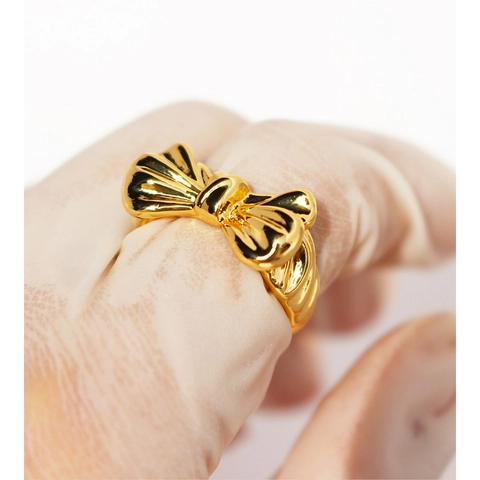 Anello Aperto a Fiocco 3D Minimalista per Donna Ottone Placcato Oro Reale Anello Regolabile Stile Dolce Gioielli di Moda