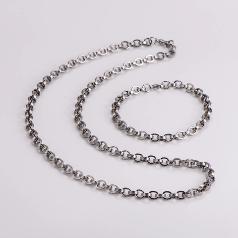 Collier Et Bracelet Minimalistes En Acier Inoxydable 304 Pour Hommes Bijoux Chaîne À Maillons Plats Texturés