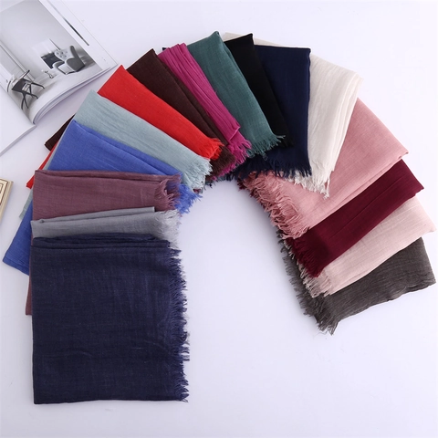 Women Solid Color Scarf Shawl Polyester Linen Texture Fringed Edge Lightweight Sun Protection Minimalist Elegant Wrap