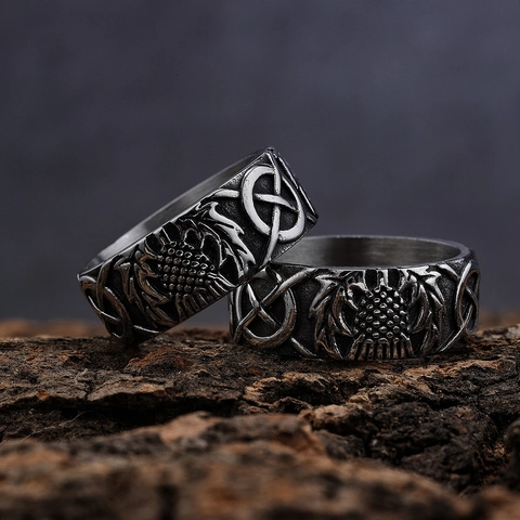 Anello In Acciaio Inossidabile Retro Punk Da Uomo Motivo Nodo Celtico Cardo Girasole Gioielli Croce Gotica