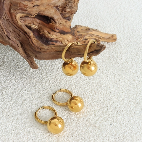 Minimalist Gold Plated Stainless Steel Jewelry Including Ball Pendant Necklace Bracelet And Earrings Geometric Style