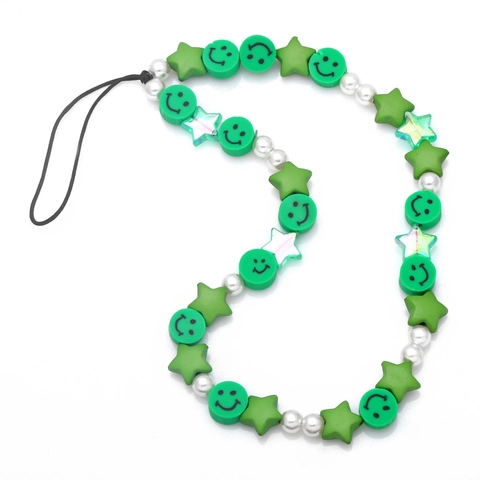 Cordino Per Cellulare Boho Con Perline Ciondolo Ceramica Morbida Faccina Sorridente Stella Resina Perla Artificial Sintetica Per Donna