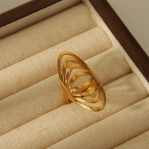 Moda 18K Placcato Oro Acciaio Inossidabile Cavo Multi Linea Forma Ventaglio Regolabile Anello Aperto Gioielli Donna