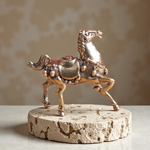 Statue De Cheval En Laiton Figurine Animale Au Galop Avec Yuanbao Ornement De Bureau En Alliage De Cuivre Vintage Décoration