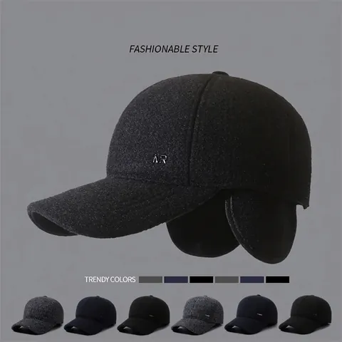 Herren Winter Baseballkappe Wollfilz Mit Ohrenschutz Warm Winddicht Verstellbare Metallschnalle Outdoor Mode