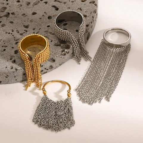 Anelli Aperti con Frange in Acciaio Inossidabile Vintage per Donna Placcato Oro Argento Geometrico Design di Nicchia Gioielli Regalo