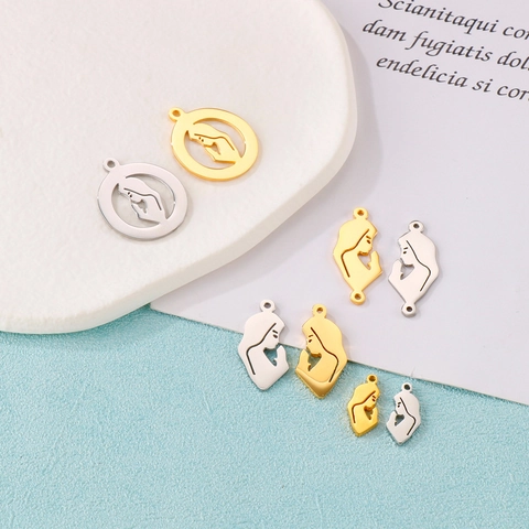 Stainless Steel Pendants For Jewelry Making DIY Hollow Out Female Silhouette Praying Girl Virgin Mary Portrait Charms Connectors