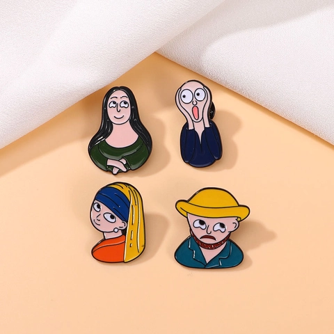 Spille In Smalto Arte Cartone Animato Lega Zinco Van Gogh Mona Lisa Ragazza Con Orecchino Di Perla Artificial Per Vestiti Borse