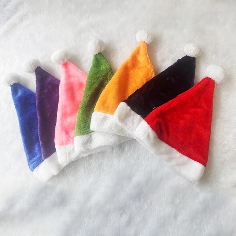 Colorful Plush Christmas Hat Soft Short Plush Santa Hat For Holiday Party Costume Celebration Decor Adults Kids