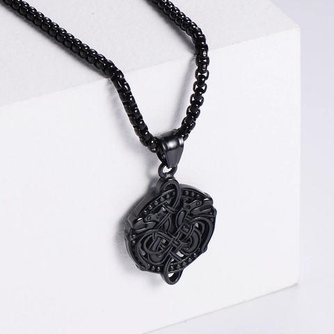 Collana Pendente Rotondo Doppio Dragone Vichingo Nodo Celtico Acciaio Inossidabile 316L Placcato Oro 18K Gioielli Punk Vintage