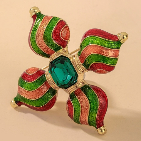 Spilla A Fiore In Lega Smaltata Vintage Con Cristallo Verde Taglio Smeraldo Stile Palazzo Spilla A Croce Per Donna
