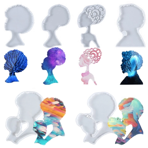 Africa Portrait Silicone Mold Afro Woman Silhouette Resin Epoxy DIY Coaster Tray Wall Hanging Art Craft Home Decor