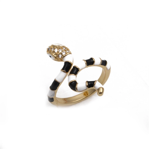 Vintage Schlange Offener Ring Kupfer Vergoldet Bunte Emaille Zirkon Eingelegt Tierform Verstellbarer Schmuck Damen