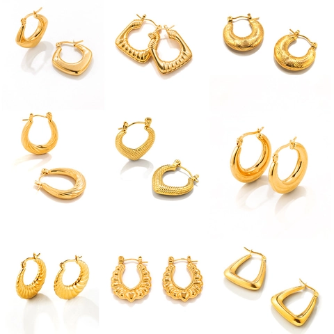 18K Vergoldeter Edelstahl Creolen Vintage Geometrische Gedrehte Minimalistische Trendige Schmuck Für Damen