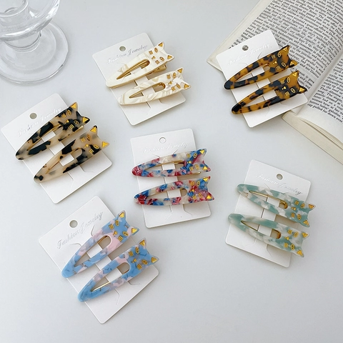 Cat Hair Clips Acetate Marble Pattern Tortoiseshell Korean Style Hairpins For Women Girls Handcrafted Hair Accessories