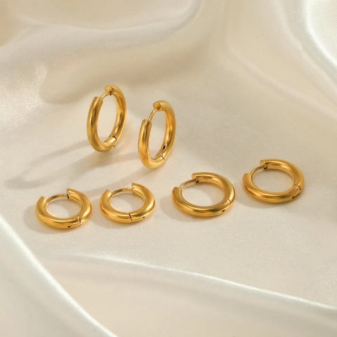 Pendientes De Aro Redondos Gruesos De Acero Inoxidable Joyería Geométrica Minimalista Pulida Para Mujer Estilo