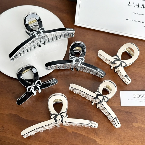 Pinza Para El Cabello Con Lazo Resina Acetato Clip De Tiburón Grande Soporte Para Cola De Cavallo Para Mujeres Elegante Grace Letra