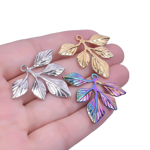 Edelstahl Blatt Anhänger Charm Für DIY Schmuckherstellung Vakuum 18K Vergoldet Nischen Design Mode Accessoire Frauen