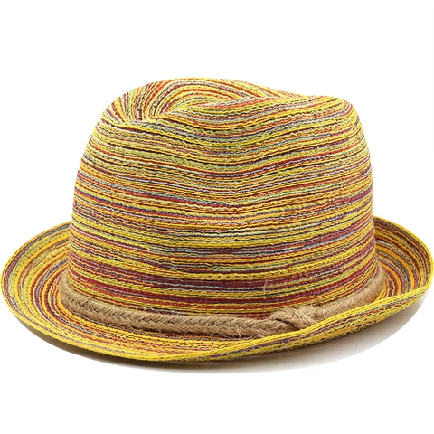 Cappello Fedora In Paglia A Righe Colorate Traspirante Protezione Solare Vacanze Al Mare Con Corda Di Canapa Unisex