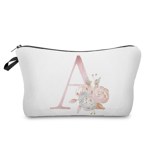 Floral Letter Pattern Makeup Bag Portable Polyester Cosmetic Toiletry Storage Organizer Zipper Pouch For Travel Women Everyday Use