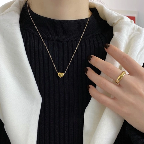 Collier Pendentif Coeur Plaqué Or 18K Acier Inoxydable Simple Élégant Clavicule Chaîne En O Bijoux Pour Femmes