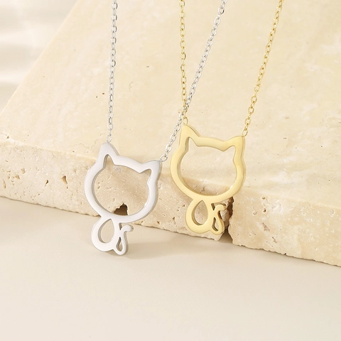 Collar Con Colgante De Gato Acero Inoxidable Hueco Animal Minimalista Cadena De Clavícula Joyería Para Mujeres Regalo