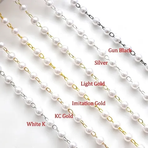 Imitation Artificial Pearl Beaded Chain Copper Plated For DIY Jewelry Making Necklaces Bracelets Crafts Accessory Findings
