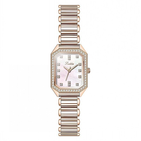 Women's Fashion Watch Octagonal Case Zircon Mother Of Artificial Pearl Dial Stainless Steel Leather Strap Elegant Quartz Wristwatch