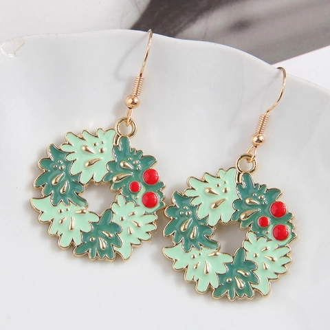 Christmas Festive Dangle Earrings Alloy Enamel Oil Dripping Wreath Tree Gingerbread House Jewelry For Women