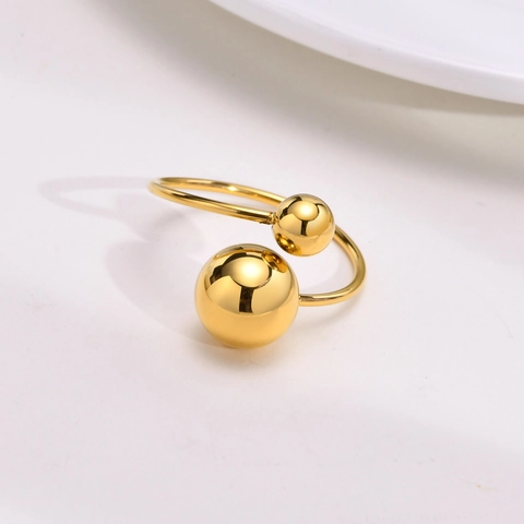 Minimalist Stainless Steel Double Ball Open Ring For Women Adjustable Gold Silver Geometric Fashion Jewelry Accessory