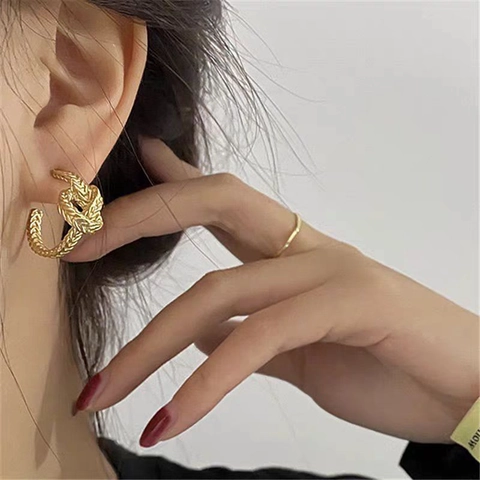 Boucles D'oreilles Nœud Vintage Cuivre Plaqué Or 18K Tissage Corde Torsadée Géométrique Forme C Style Western Femmes