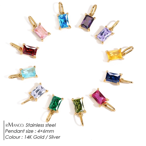 Roestvrij Staal Vierkante Strass Hangers DIY Sieraden Maken Geboortesteen Charms Goud Zilver Verguld Ketting Accessoires Vrouwen