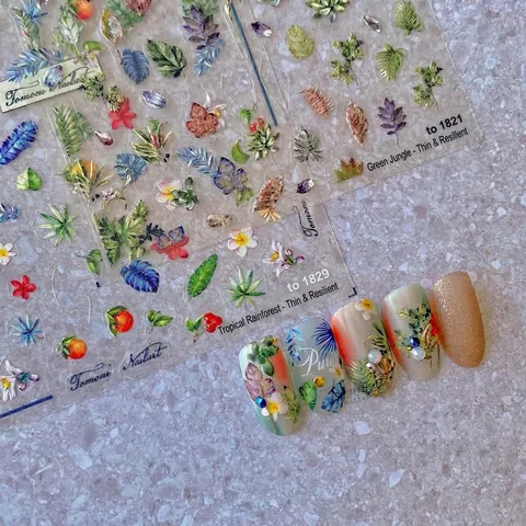 Pegatinas Para Uñas Hojas Tropicales Pájaro Patrones Florales Autoadhesivas Ultrafinas Decoración Manicura DIY Estilo Estético