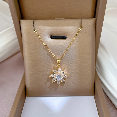 Collana Con Ciondolo A Girasole Marquise Catena In Acciaio Al Titanio Rame Zircone Gioielli Raffinati Per Donna
