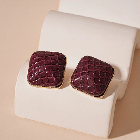 Orecchini A Perno Quadrati Ecopelle Viola Lega Geometrico Stile Vintage Con Perno In Argento Sterling 925 Per Donne