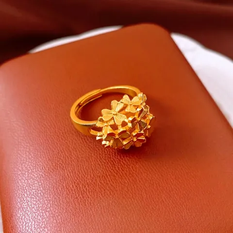 Vintage Palace Style Blumencluster Verstellbarer Ring 24K Vergoldetes Kupfer Exquisiter Schmuck Für Frauen