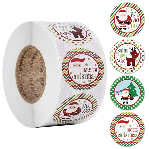 Adesivi Natalizi In Rotolo Etichette Adesive Rotonde Per Decorazione Regali Modelli Di Babbo Natale Renna Cartone Animato