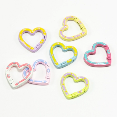 Moschettone A Molla In Lega A Forma Di Cuore Anello Aperto Pois Dipinti A Mano Colori Macaron Fai Da Te Gioielli